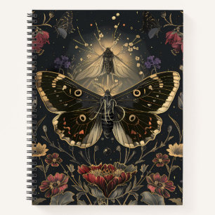 Create Your Own Black Gold Moths Scarlet Floral Notebook