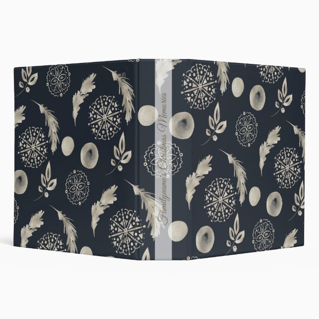 Create Your Own Black & Gold Snowflakes & Feathers Binder (Background)