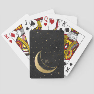 Create Your Own Black & Gold Starry Crescent Moon Playing Cards