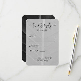 Create Your Own Black Grey Leaf Texture Wedding RSVP Card