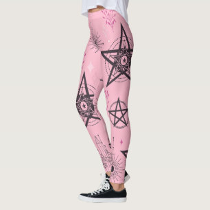 Create Your Own Black Pentacles Pink Crystals Leggings
