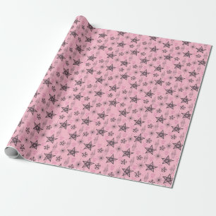 Create Your Own Black Pentacles Pink Crystals Wrapping Paper