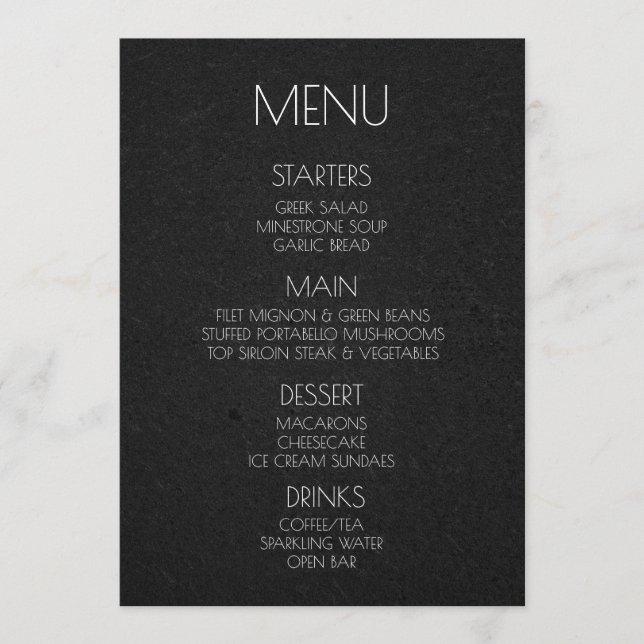 Create Your Own - Black Texture Wedding  Menu (Front)
