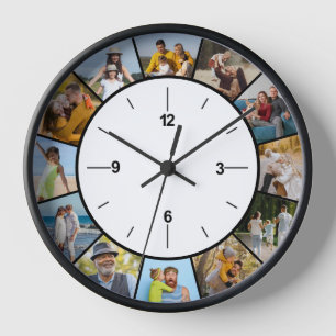 Create Your Own Black & White 12 Photo Collage  Clock