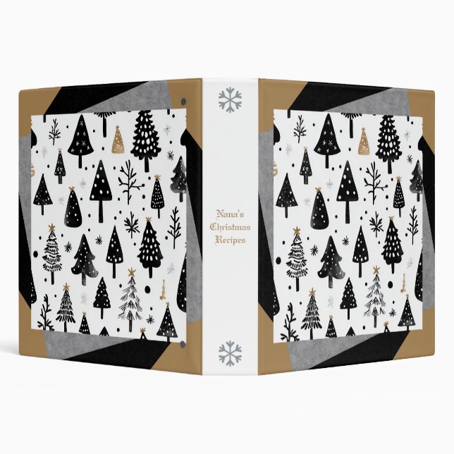Create Your Own Black White Gold Pine Trees Binder (Background)