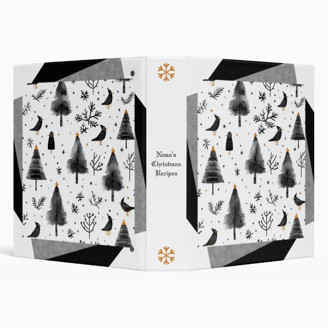 Create Your Own Black White Pine Trees & Birds Binder (Background)