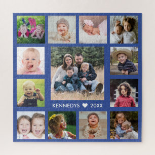 Create Your Own Blue 13 Family Photo Collage Jigsaw Puzzle
