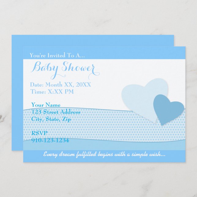 Create Your Own Blue Baby Shower Invitation (Front/Back)