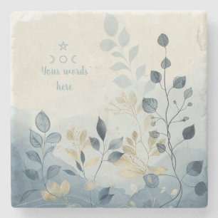 Create Your Own Blue & Beige Floral Minimilist Stone Coaster