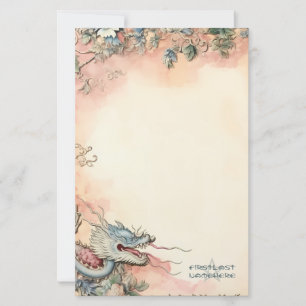 Create Your Own Blue Chinese Dragon Floral Stationery