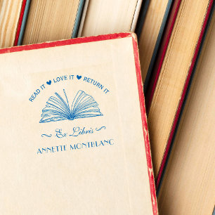 Create Your Own Blue Custom Name Ex Libris Book Self-inking Stamp