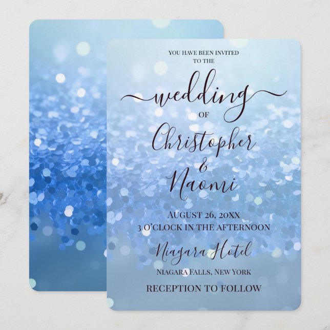 Create Your Own Blue Glitter Invitation (Front/Back)