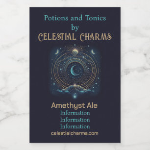 Create Your Own Blue & Gold Celestial Lunar Wine Label