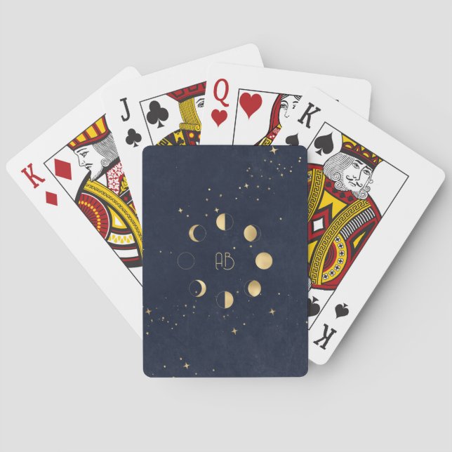 Create Your Own Blue & Gold Celestial Moon Phases Playing Cards (Back)