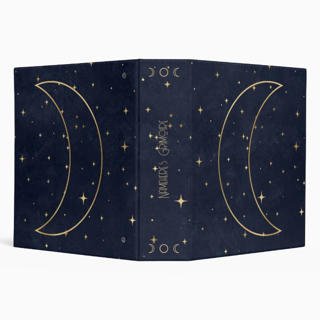 Create Your Own Blue & Gold Elegant Crescent Moon Binder (Background)