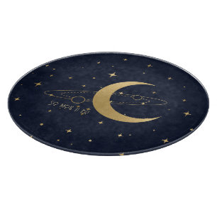 Create Your Own Blue & Gold Moon & Planets Cutting Board