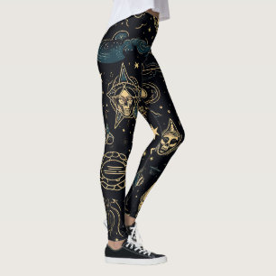 Create Your Own Blue & Gold Pagan Symbols Black Leggings