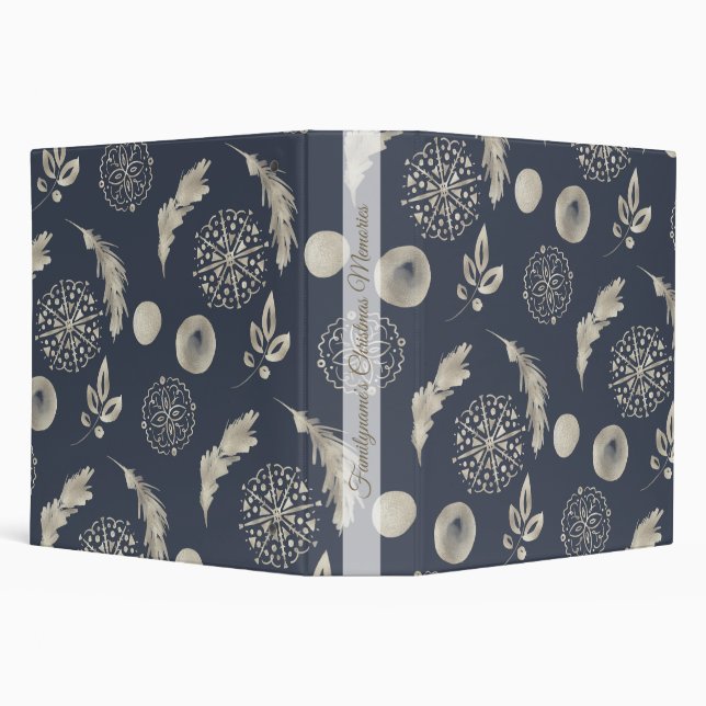 Create Your Own Blue & Gold Snowflakes & Feathers Binder (Background)