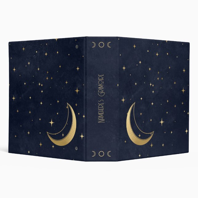 Create Your Own Blue & Gold Starry Crescent Moon Binder (Background)