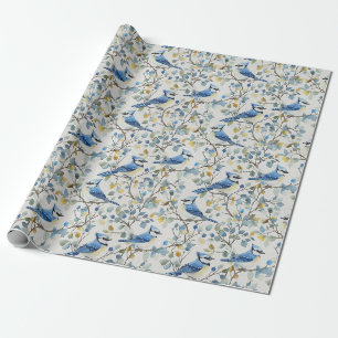 Create Your Own Blue Jay Songbirds Springtime Wrapping Paper