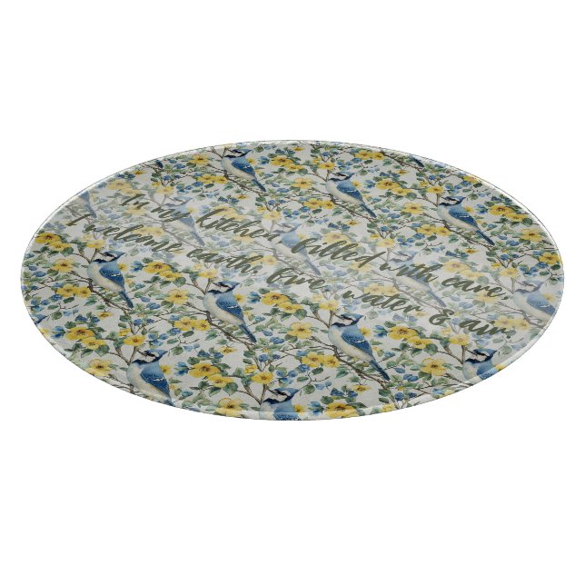 Create Your Own Blue Jays Yellow Flowers Cutting Board (Corner)