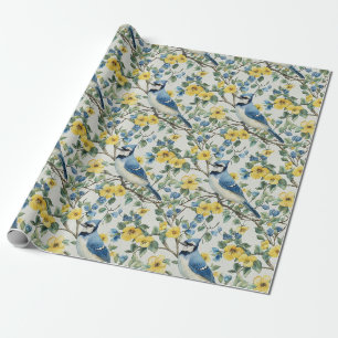 Create Your Own Blue Jays Yellow Flowers Wrapping Paper