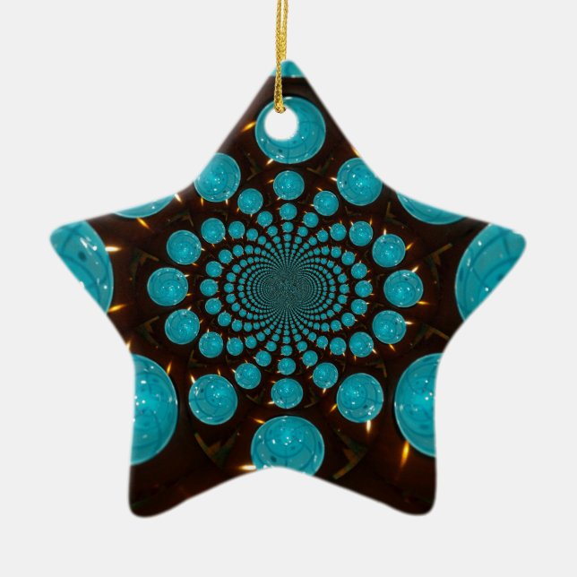 Create Your Own Blue Lights Kaleidoscope  Ceramic Ornament (Front)