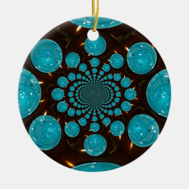 Create Your Own Blue Lights Kaleidoscope  Ceramic Ornament (Front)