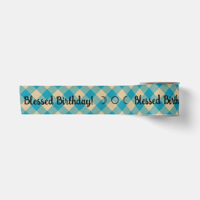 Create Your Own Blue & Orange Gingham Satin Ribbon (Front)