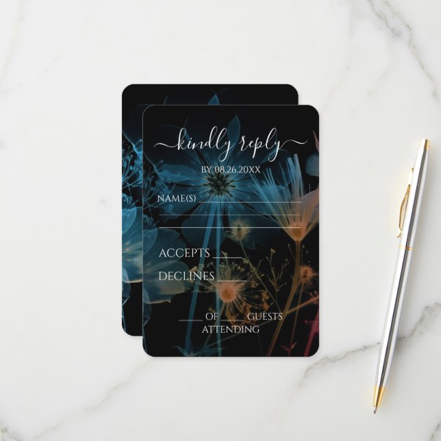 Create Your Own - Blue Orange X-Ray Wildflowers RSVP Card (Front/Back In Situ)