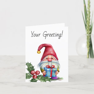 Create Your Own Blue Present Christmas Gnome Holiday Card