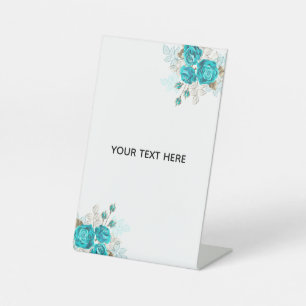 Create Your Own Blue Rose Elegant Pedestal Sign