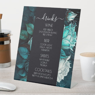 Create Your Own Blue Roses Calligraphy Drinks Menu Pedestal Sign
