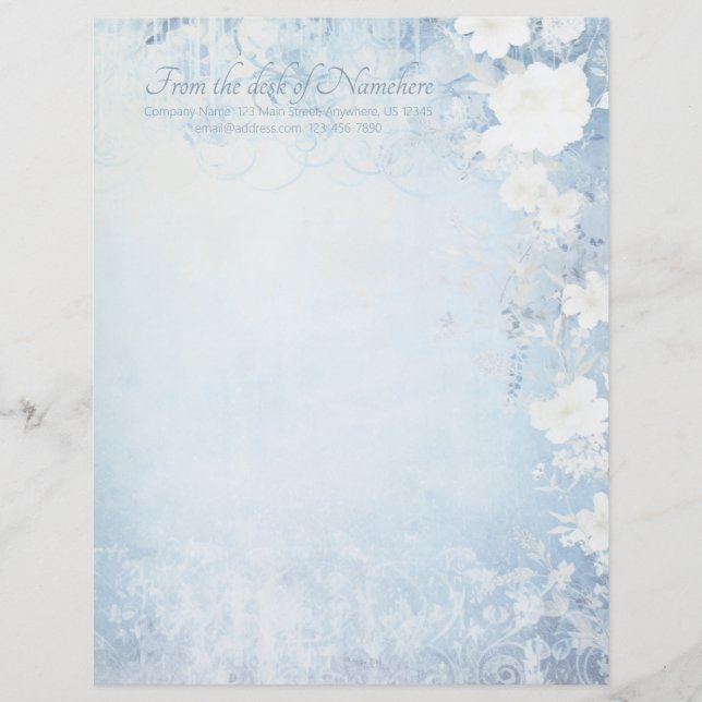 Create Your Own Blue Shabby Chic Apple Blossoms Letterhead (Front)