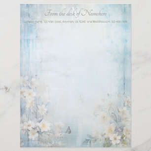 Create Your Own Blue Shabby Chic Buttefly Flowers Letterhead
