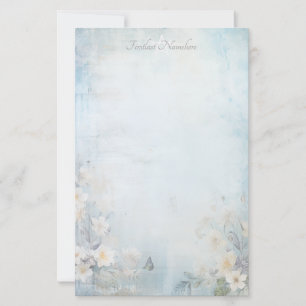 Create Your Own Blue Shabby Chic Buttefly Flowers Stationery