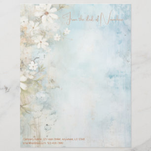Create Your Own Blue Shabby Chic Daisies Floral Letterhead
