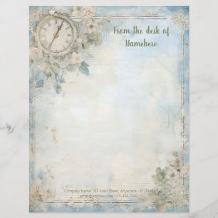 Create Your Own Blue Shabby Chic Floral Clock Letterhead