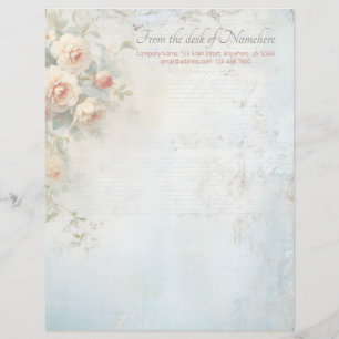 Create Your Own Blue Shabby Chic Peach Roses Letterhead