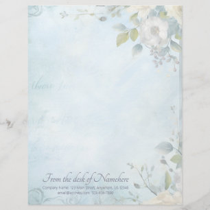 Create Your Own Blue Shabby Chic White Blossoms Letterhead