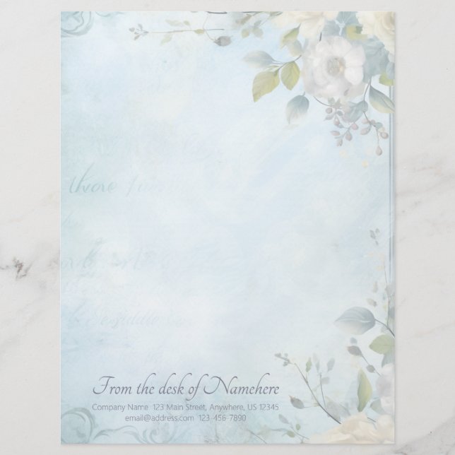 Create Your Own Blue Shabby Chic White Blossoms Letterhead (Front)