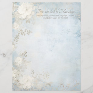 Create Your Own Blue Shabby Chic White Flowers Letterhead