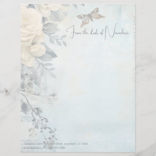 Create Your Own Blue Shabby Chic White Roses Letterhead
