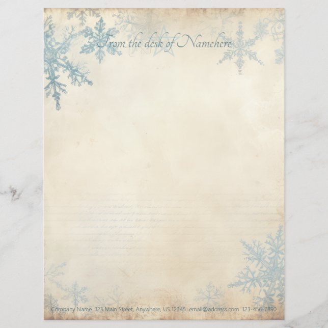 Create Your Own Blue Snowflakes Yule Parchment Letterhead (Front)
