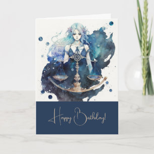 Create Your Own Blue & Teal Libra Zodiac Holiday Card