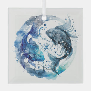 Create Your Own Blue & Teal Pisces Zodiac Glass Ornament