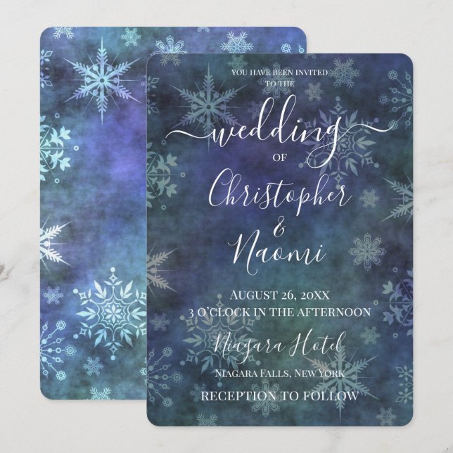 Create Your Own Blue Teal Snowflakes Wedding Invitation (Front/Back)