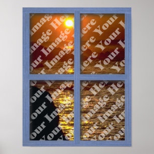 Create Your Own Blue Wooden Window Poster