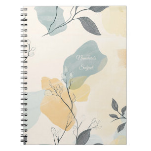 Create Your Own Blue Yellow Leafy Flora Minimalist Notebook