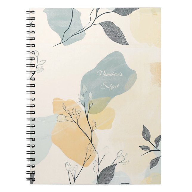 Create Your Own Blue Yellow Leafy Flora Minimalist Notebook (Front)